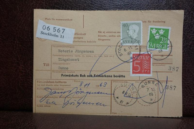 Frimärken  på adresskort - stämplat 1963 - Stockholm 11 - Sunne