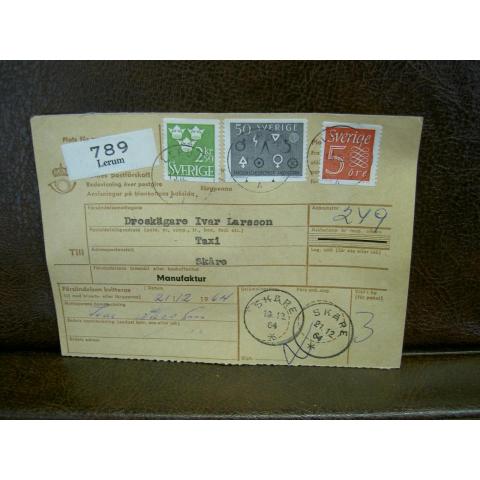 Paketavi med stämplade frimärken - 1964 - Lerum till Skåre