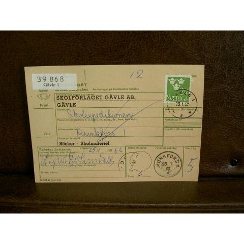 Paketavi med stämplade frimärken - 1962 - Gävle 1 till Munkfors