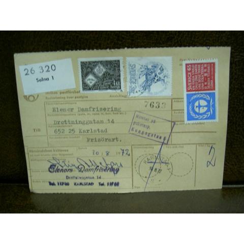 Paketavi med stämplade frimärken - 1972 - Solna 1 till Karlstad 1