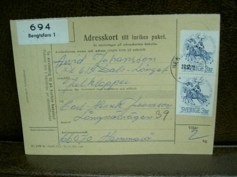 Paketavi med stämplade frimärken - 1972 - Bengtsfors 1 till Hammarö