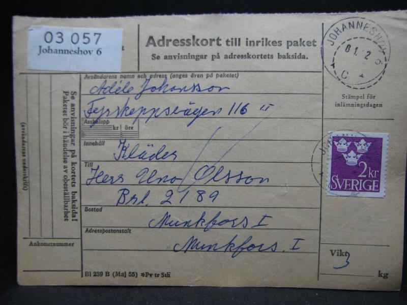 Adresskort med stämplade frimärken - 1962 - Johanneshov till Munkfors