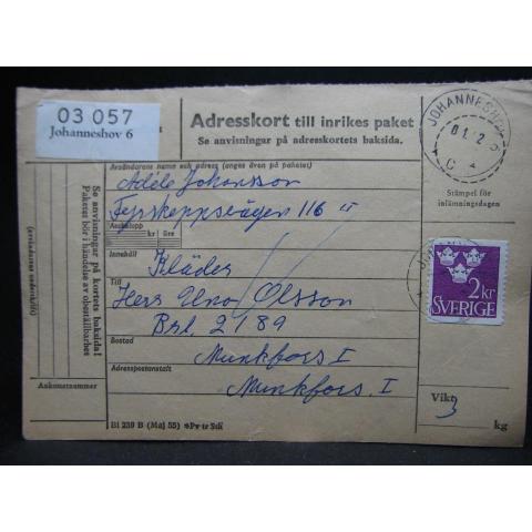 Adresskort med stämplade frimärken - 1962 - Johanneshov till Munkfors