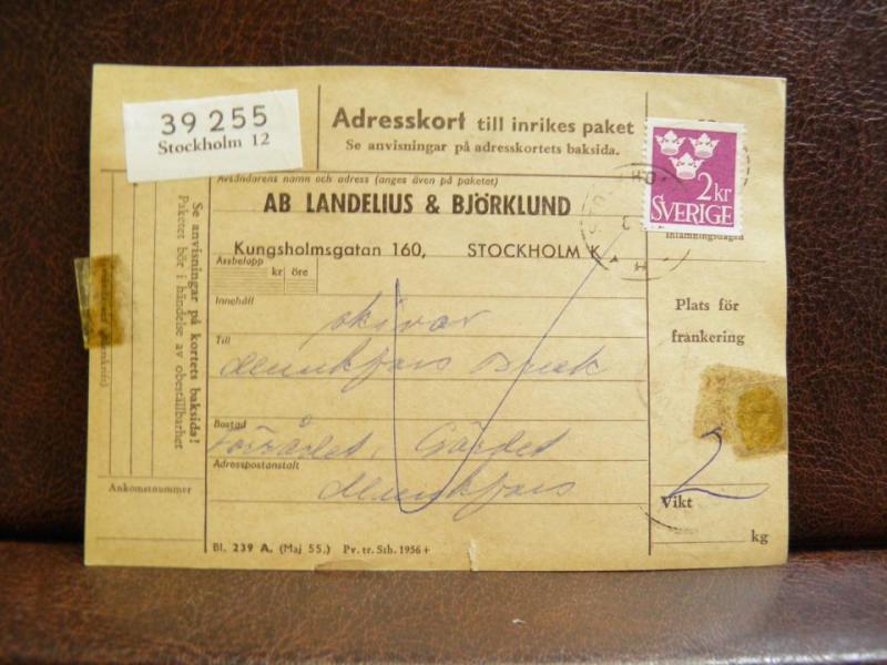 Frimärke på adresskort - stämplat 1962 - Stockholm 12 - Munkfors