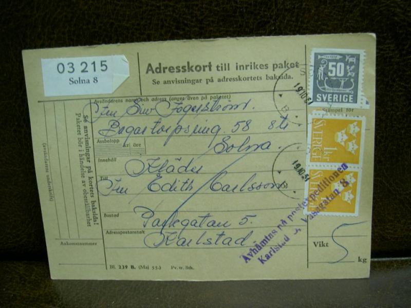 Paketavi med stämplade frimärken - 1961 - Solna 8 till Karlstad