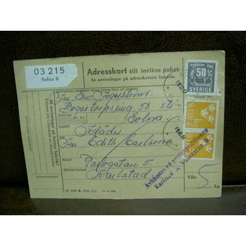 Paketavi med stämplade frimärken - 1961 - Solna 8 till Karlstad