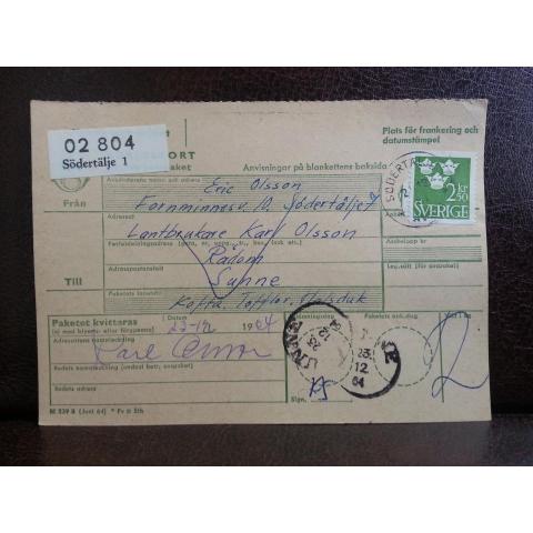 Frimärken  på adresskort - stämplat 1964 - Södertälje 1 - Sunne