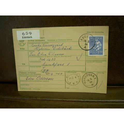Paketavi med stämplade frimärken - 1964 - Edebäck till Munkfors