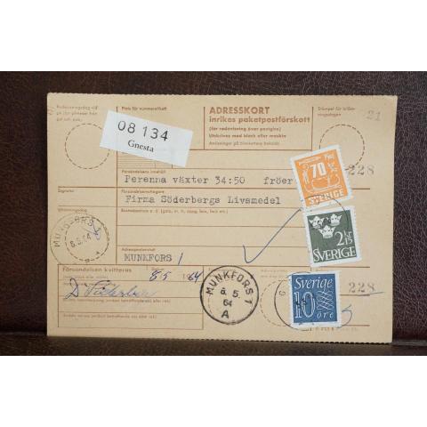 Frimärken på adresskort - stämplat 1964 - Gnesta - Munkfors