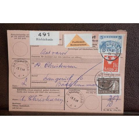 Postförskott + 3 Frimärken på adresskort - stämplat 1964 - Rörbäcksnäs - Bäckhammar