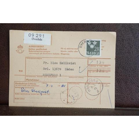 Frimärke på adresskort - stämplat 1964 - Överlida - Munkfors