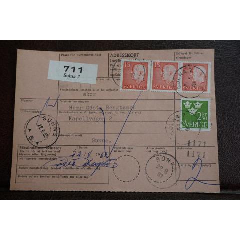 Frimärken på adresskort - stämplat 1963 - Solna 7 - Sunne