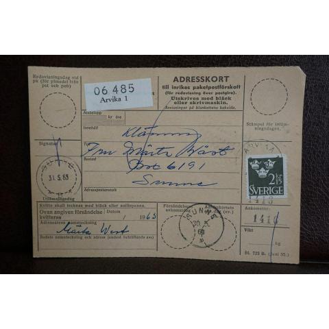 Frimärke på adresskort - stämplat 1963 - Arvika 1 - Sunne