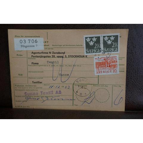 Frimärken på adresskort - stämplat 1963 -  Hägersten 7  - Sunne