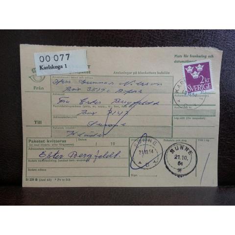 Frimärken  på adresskort - stämplat 1964 - Karlskoga 1 - Sunne