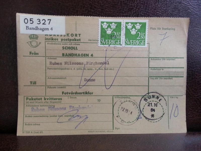 Frimärken  på adresskort - stämplat 1964 - Bandhagen 4 - Sunne