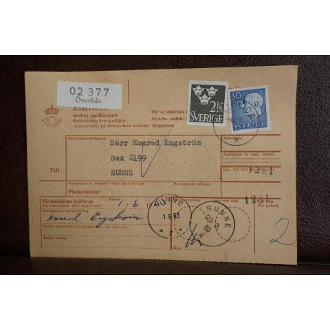 Frimärken på adresskort - stämplat 1963 - Överlida - Sunne