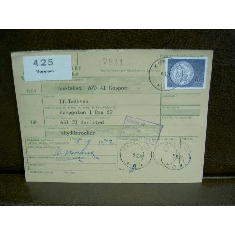 Paketavi med stämplade frimärken - 1972 - Koppom till Karlstad 1