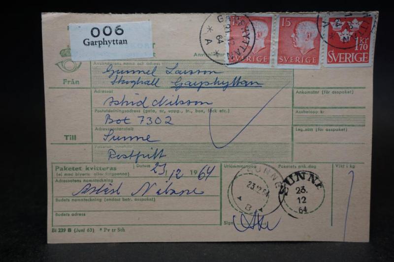 Avi frankerad och stämplad 1964 - Sunne - 006 Garphyttan 