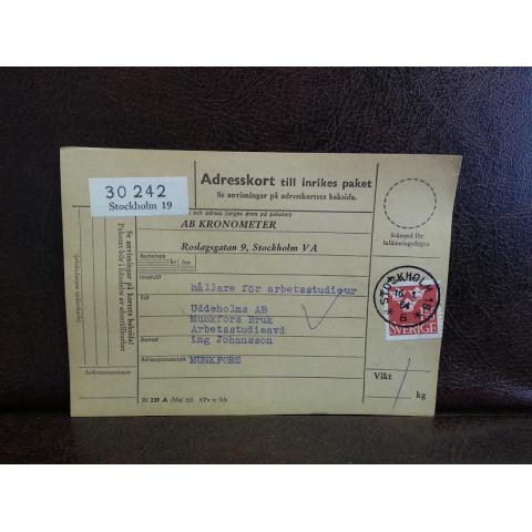 Frimärken  på adresskort - stämplat 1964 - Stockholm 19 - Munkfors 