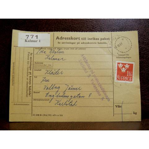 Frimärken på adresskort - stämplat 1961 - Kalmar 4 - Karlstad
