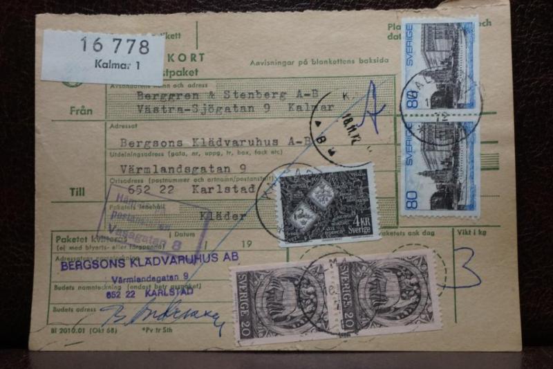Poststämplat  adresskort med frimärken - Kalmar 1 