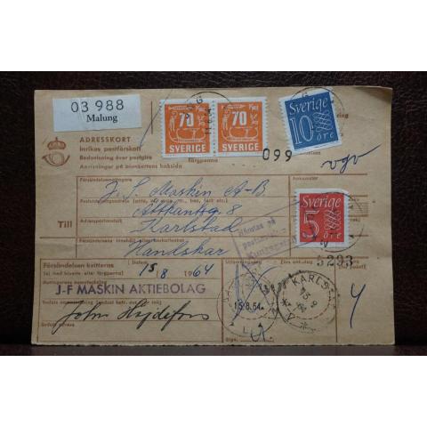 Poststämplat  adresskort med 14 frimärken - Malung - Karlstad