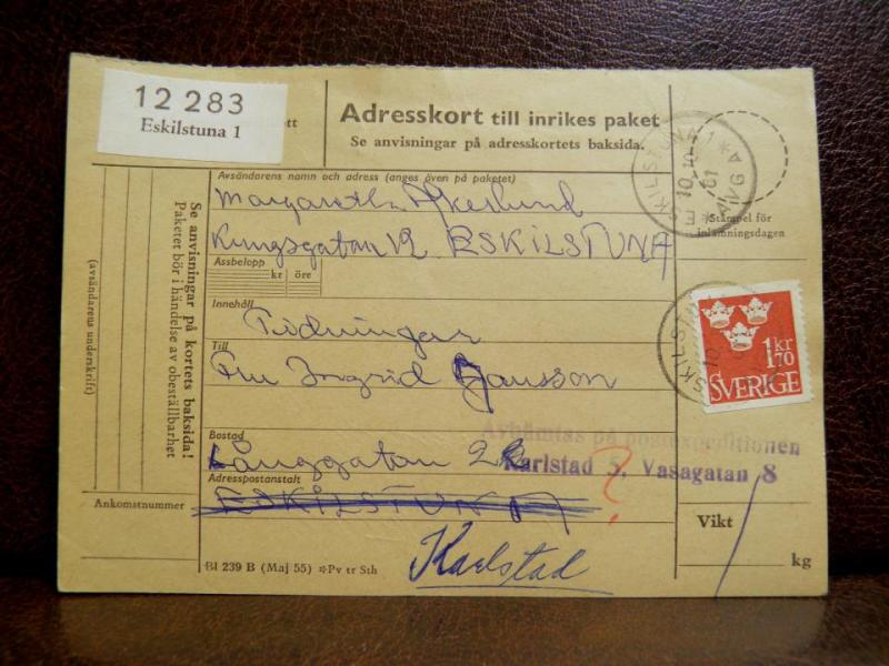 Frimärken på adresskort - stämplat 1961 - Eskilstuna 1 - Karlstad
