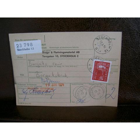 Paketavi med stämplade frimärken - 1964 - Stockholm 12 till Borgviksbruk