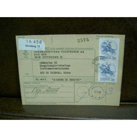 Paketavi med stämplade frimärken - 1972 - Göteborg 13 till Skoghall