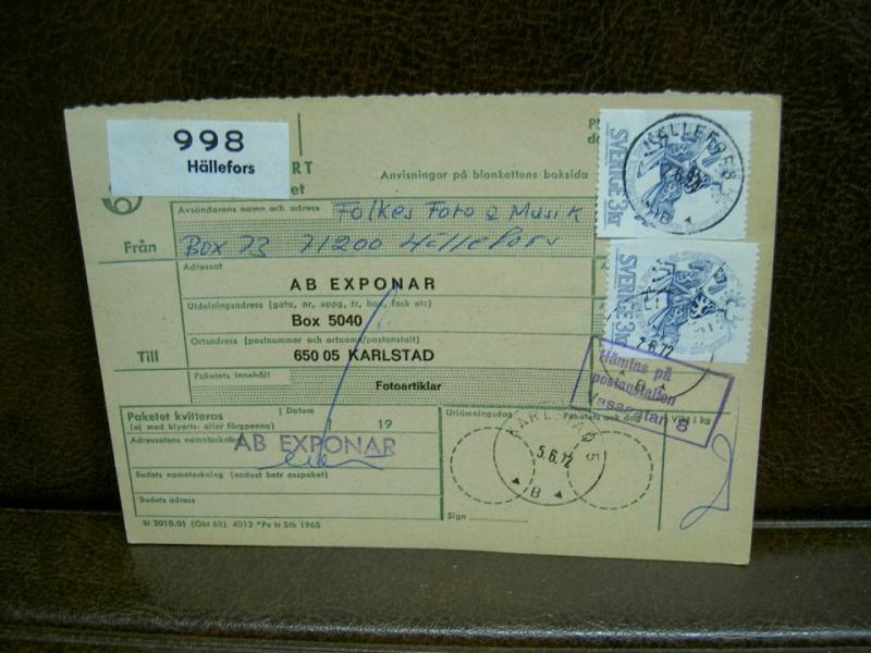 Paketavi med stämplade frimärken - 1972 - Hällefors till Karlstad 5