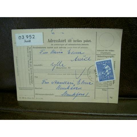 Paketavi med stämplade frimärken - 1964 - Åmål till Munkfors