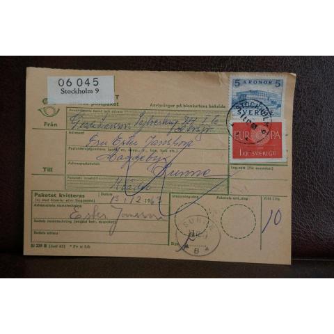 Frimärken på adresskort - stämplat 1963 -  Stockholm 9   - Sunne