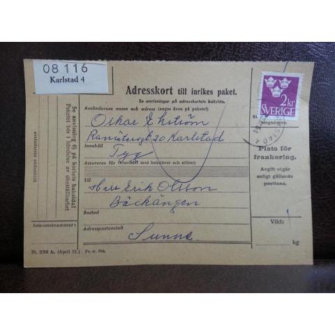 Frimärken  på adresskort - stämplat 1964 - Karlstad 4 - Sunne