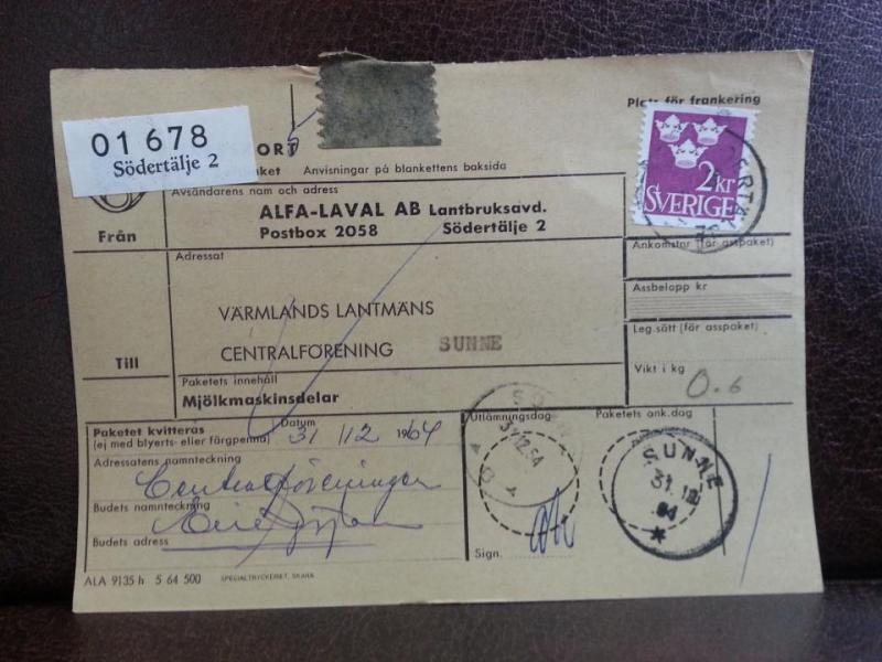 Frimärken  på adresskort - stämplat 1964 - Södertälje 2 - Sunne