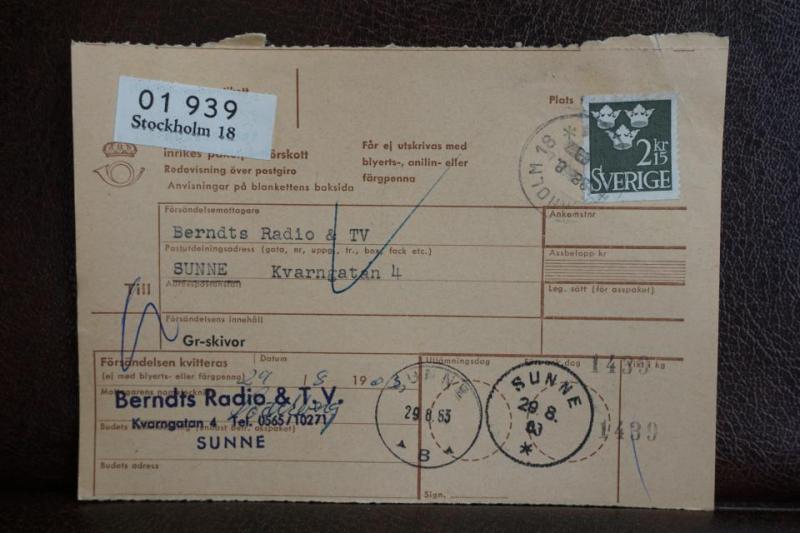 Frimärke på adresskort - stämplat 1963 - Stockholm 18 - Sunne