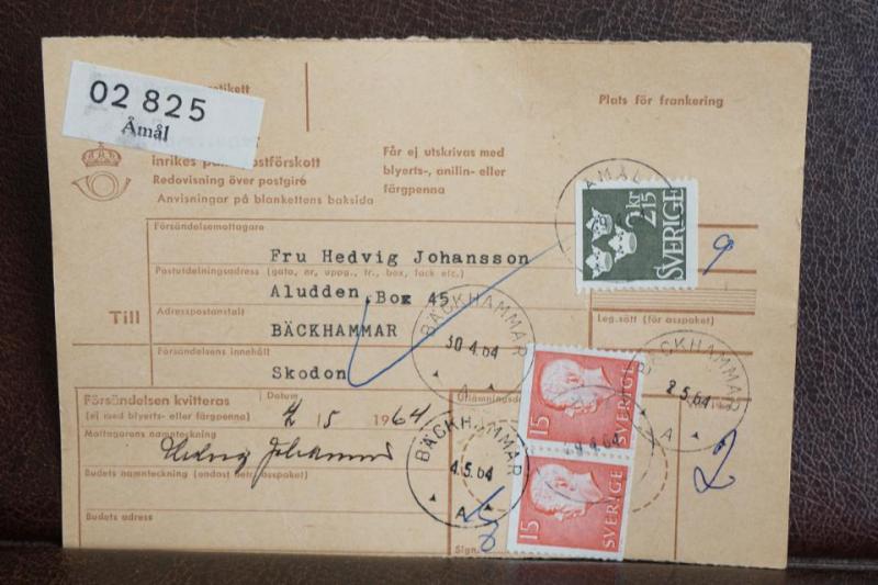 Frimärken på adresskort - stämplat 1964 - Åmål - Bäckhammar