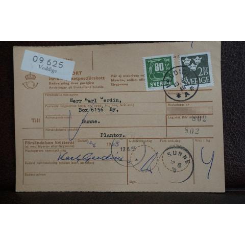 Frimärken på adresskort - stämplat 1963 - Veddige - Sunne