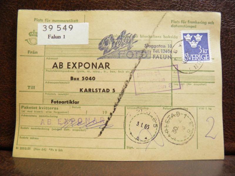 Frimärken  på adresskort - stämplat 1965 - Falun 1 - Karlstad 5