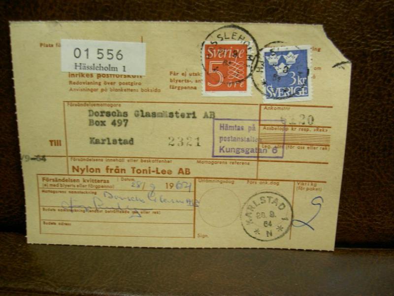 Paketavi med stämplade frimärken - 1964 - Hässleholm 1 till Karlstad