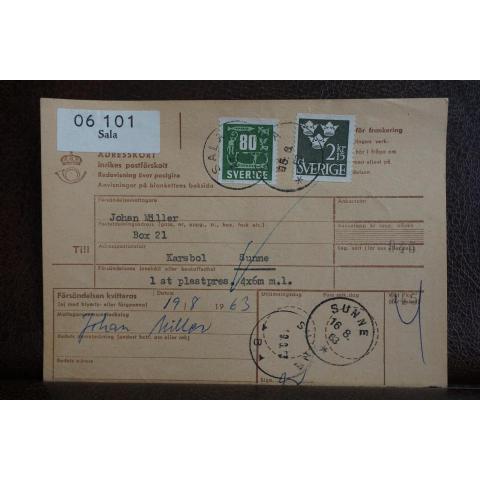 Frimärken på adresskort - stämplat 1963 - Sala - Sunne