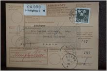 Frimärke på adresskort - stämplat 1963 - Hälsingborg 1 M - Sunne