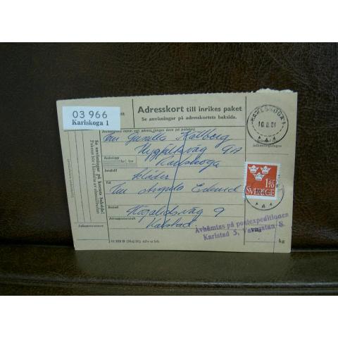 Paketavi med stämplade frimärken - 1961 - Karlskoga 1 till Karlstad
