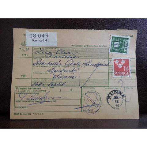 Frimärken  på adresskort - stämplat 1964 - Karlstad 4 - Sunne