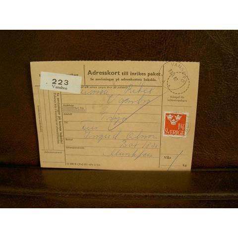 Paketavi med stämplade frimärken - 1962 - Vansbro till Munkfors