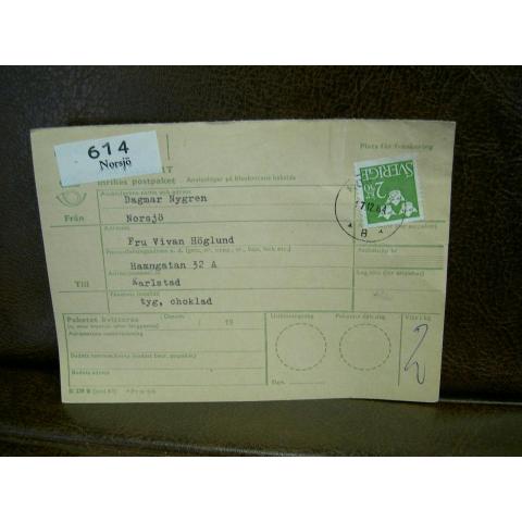 Paketavi med stämplade frimärken - 1964 - Norsjö till Karlstad