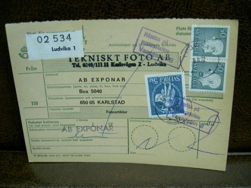 Paketavi med stämplade frimärken - 1972 -  Ludvika 1 till Karlstad 