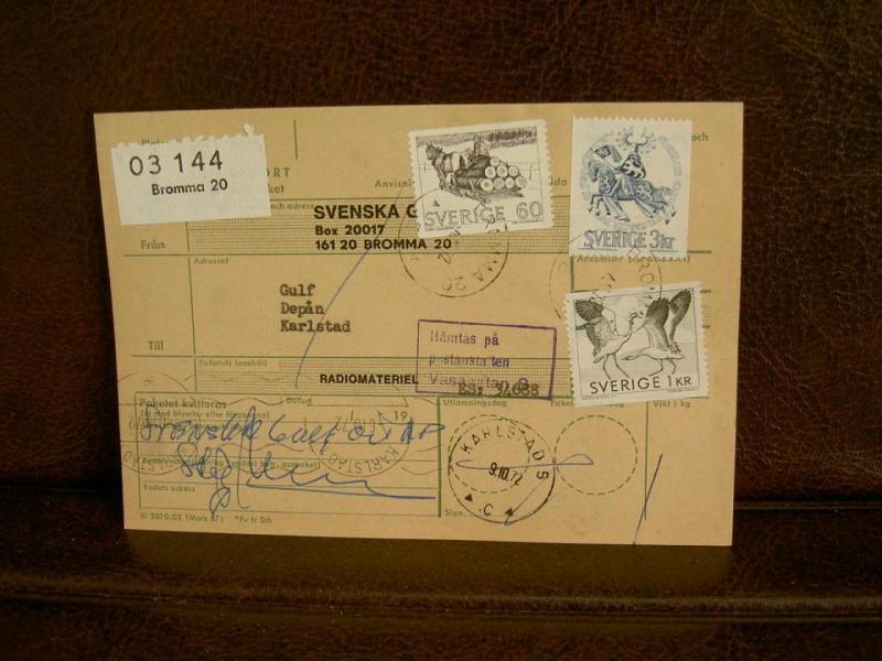 Paketavi med stämplade frimärken - 1972 - Bromma 20 till Karlstad