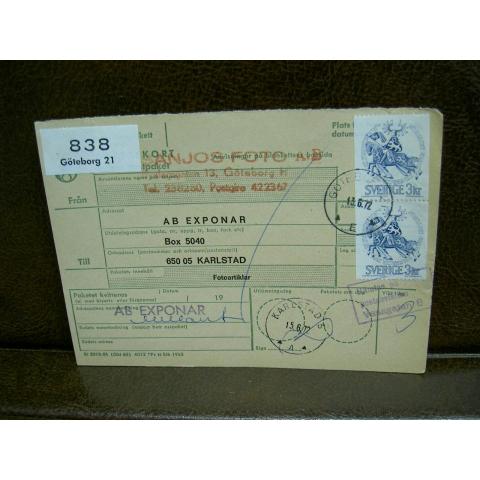 Paketavi med stämplade frimärken - 1972 -  Göteborg 21 till Karlstad 5