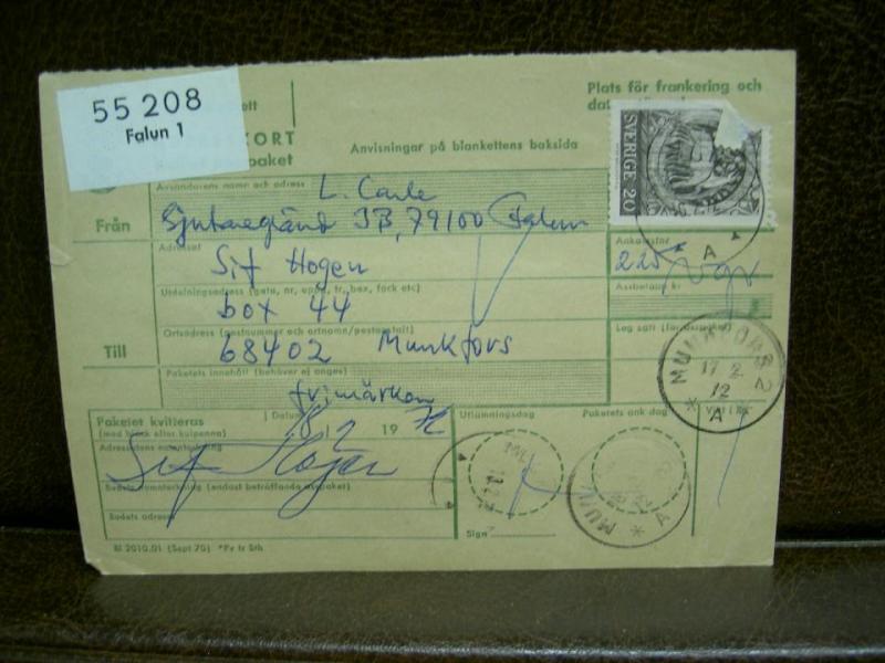 Paketavi med 9st stämplade frimärken - 1972 - Falun 1 till Munkfors 2